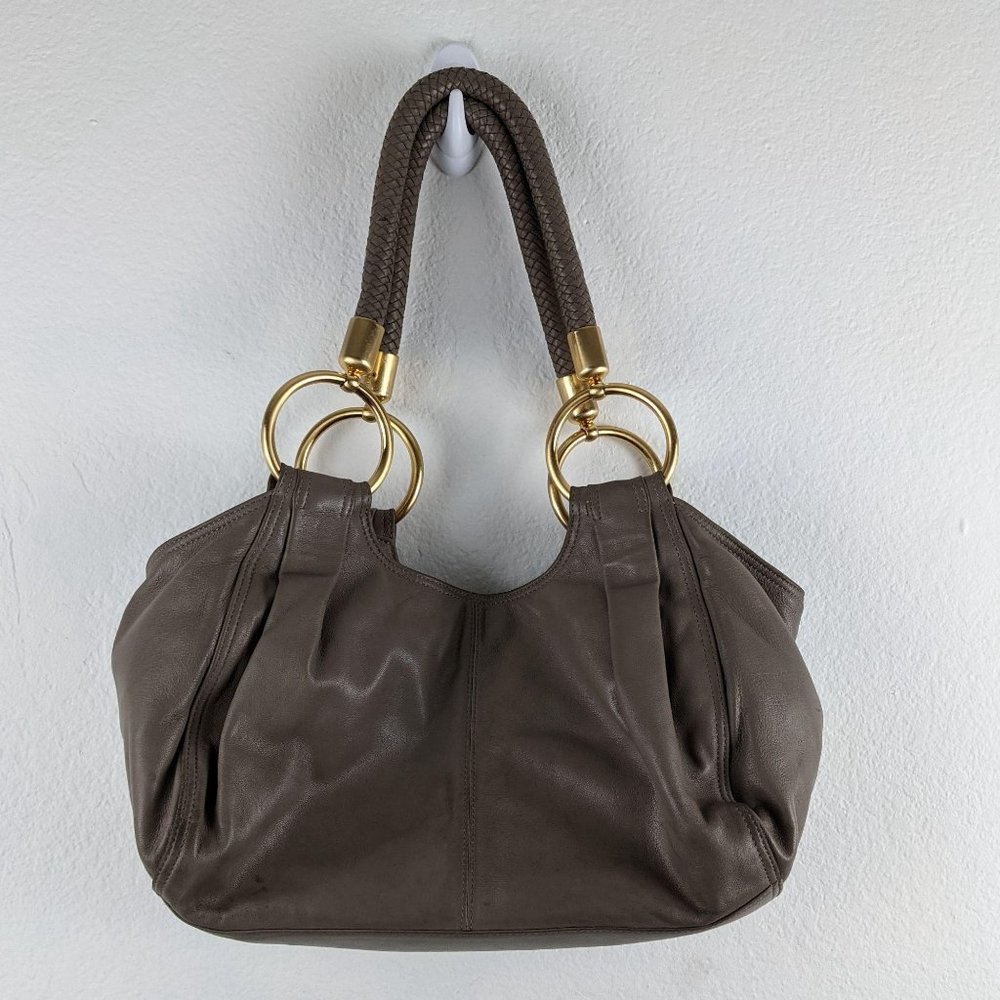 Perlina Tan Leather Braided Strap Tote - Picture 10 of 10